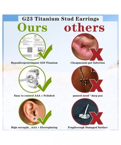 4 Pairs Titanium Earrings for Women Men Hypoallergenic G23 Titanium Stud Earrings for Sensitive Ears Cubic Zirconia Opal Pier...