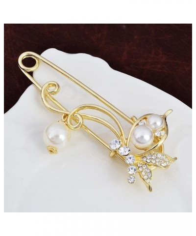 OBONNIE Crystal Butterfly Safety Pin Brooch with Pearl Pendant Cardigan Hat Scarf Flower Pins Jewelry Gold $8.24 Brooches & Pins