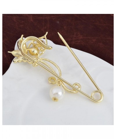 OBONNIE Crystal Butterfly Safety Pin Brooch with Pearl Pendant Cardigan Hat Scarf Flower Pins Jewelry Gold $8.24 Brooches & Pins