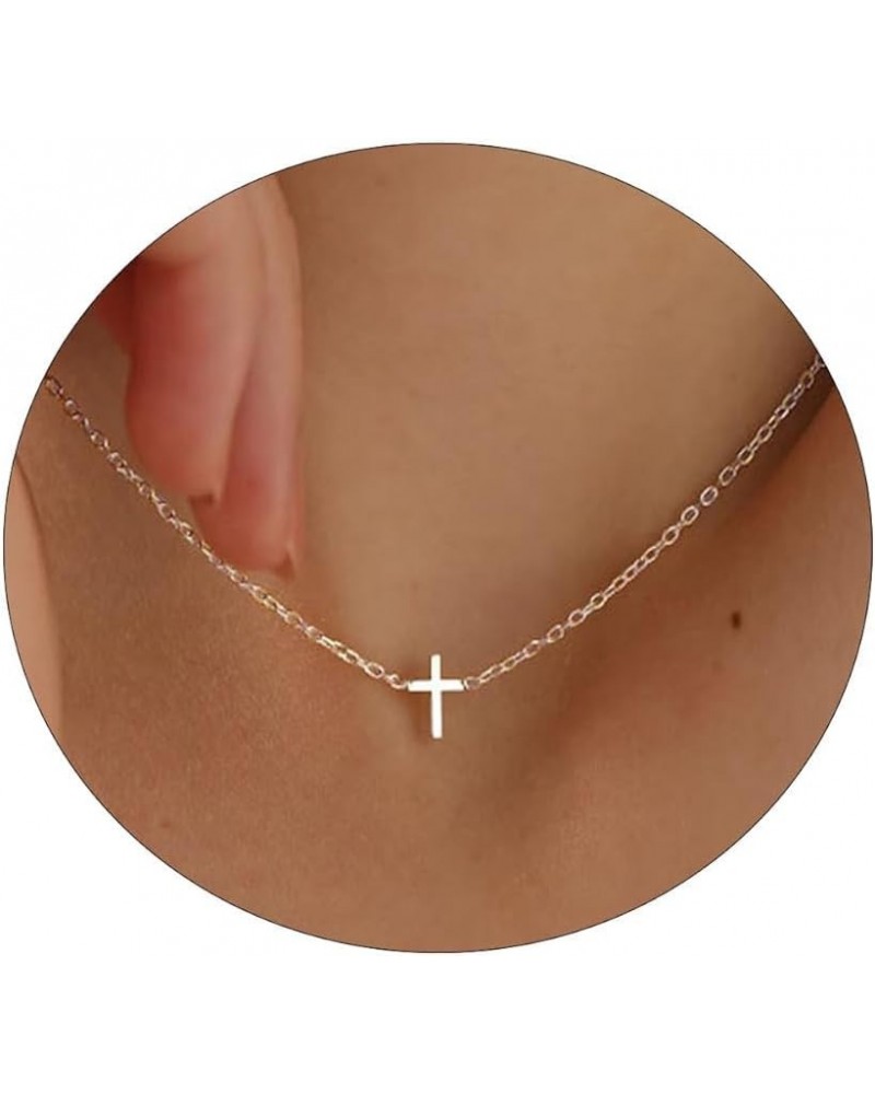 Cross Necklace for Women Silver Plated Small Cross Pendant Choker Dainty Simple Minimalist Necklaces Trendy Cute Religious Ne...