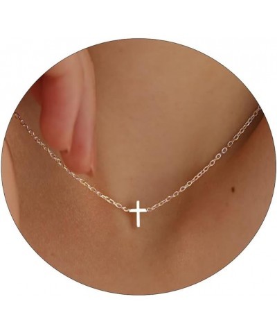 Cross Necklace for Women Silver Plated Small Cross Pendant Choker Dainty Simple Minimalist Necklaces Trendy Cute Religious Ne...