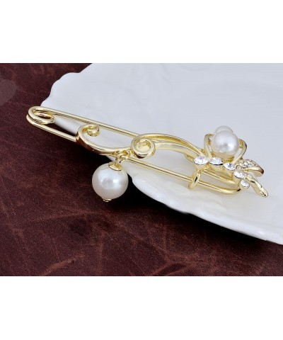 OBONNIE Crystal Butterfly Safety Pin Brooch with Pearl Pendant Cardigan Hat Scarf Flower Pins Jewelry Gold $8.24 Brooches & Pins