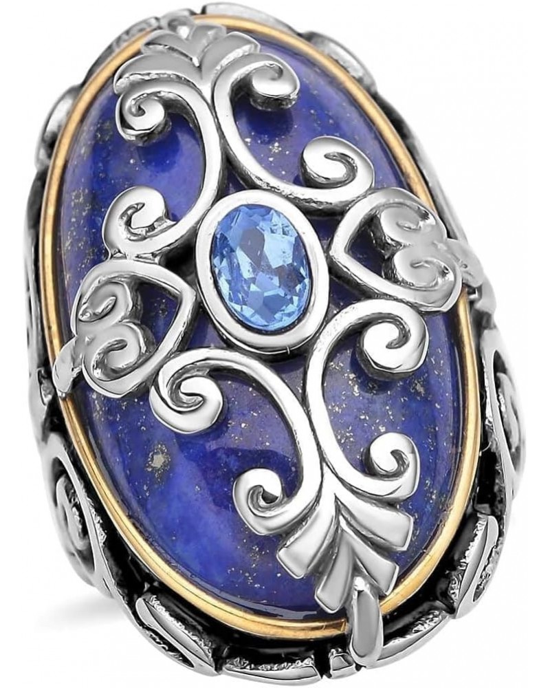 Lapis Lazuli Cocktail Statement Ring for Women ION Plated Yellow Gold Floral Blue Stainless Steel Birthday Gifts for Women $1...