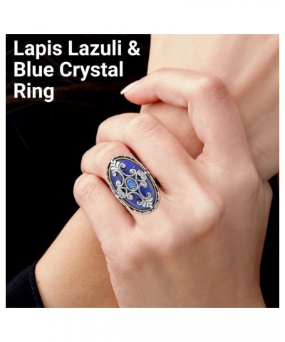 Lapis Lazuli Cocktail Statement Ring for Women ION Plated Yellow Gold Floral Blue Stainless Steel Birthday Gifts for Women $1...