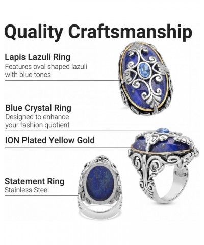 Lapis Lazuli Cocktail Statement Ring for Women ION Plated Yellow Gold Floral Blue Stainless Steel Birthday Gifts for Women $1...