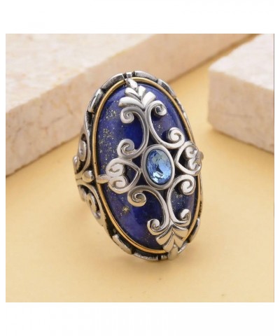 Lapis Lazuli Cocktail Statement Ring for Women ION Plated Yellow Gold Floral Blue Stainless Steel Birthday Gifts for Women $1...