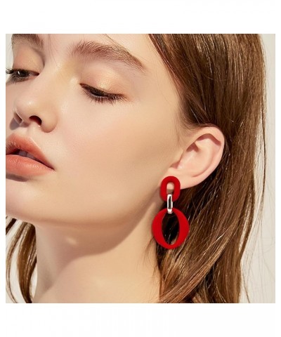 Acrylic Rectangle Earrings for Women girls, Geometric Statement Drop Dangle Earrings Fashion Acrylic Oval Hoop Earrings Red $...