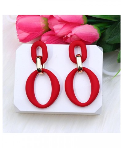 Acrylic Rectangle Earrings for Women girls, Geometric Statement Drop Dangle Earrings Fashion Acrylic Oval Hoop Earrings Red $...