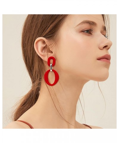 Acrylic Rectangle Earrings for Women girls, Geometric Statement Drop Dangle Earrings Fashion Acrylic Oval Hoop Earrings Red $...