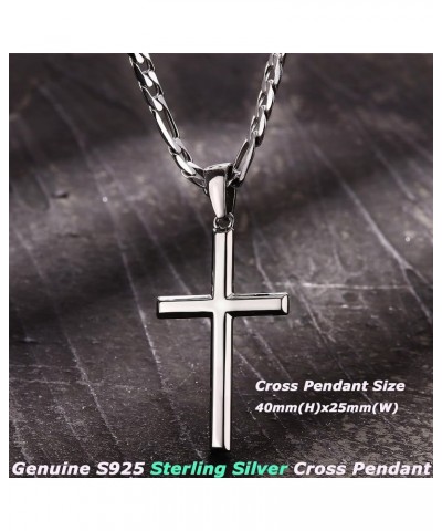 925 Sterling Silver Cross Necklace for Men Women | 5mm Strong Diamond-Cut Stainless Steel Figaro Link Chain or Cuban Link Cur...