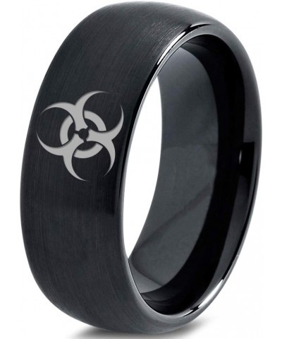 Biohazard Toxic Poison Symbol Ring - Tungsten Band 8mm - Men - Women - 18k Rose Gold Step Bevel Edge - Yellow - Grey - Blue -...