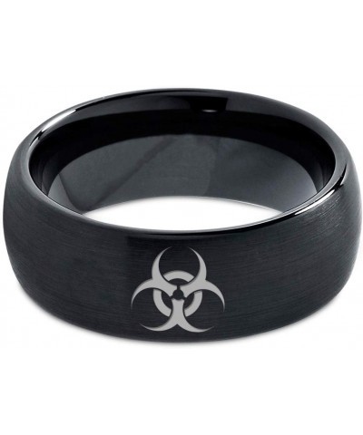 Biohazard Toxic Poison Symbol Ring - Tungsten Band 8mm - Men - Women - 18k Rose Gold Step Bevel Edge - Yellow - Grey - Blue -...