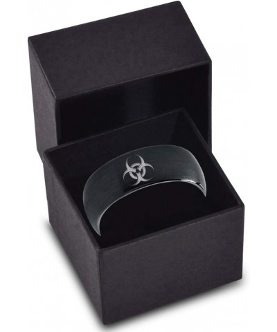 Biohazard Toxic Poison Symbol Ring - Tungsten Band 8mm - Men - Women - 18k Rose Gold Step Bevel Edge - Yellow - Grey - Blue -...