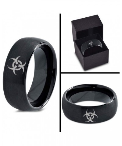 Biohazard Toxic Poison Symbol Ring - Tungsten Band 8mm - Men - Women - 18k Rose Gold Step Bevel Edge - Yellow - Grey - Blue -...