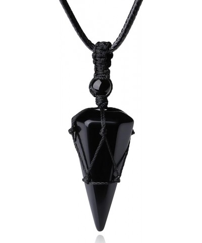 Healing Crystal Stone Pointed Necklace Adjustable Black Rope Natural Gemstone Pendant Necklaces Jewelry for Men Women B-Black...