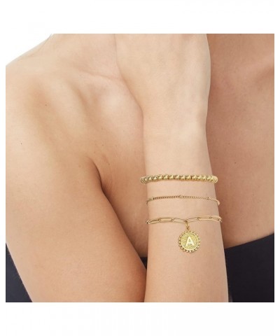 Gold Initial Bracelets for Women 14K Gold Plated Beaded Bracelets for Women Teen Girls Gold Layered Chain Bracelets Dainty Ad...