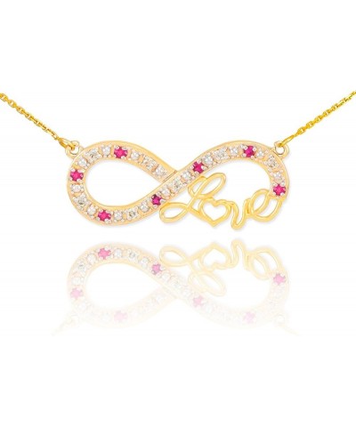 Forever 14k Yellow Gold Love Script Natural Ruby and Diamond Infinity Pendant Necklace 16.0 Inches $132.99 Necklaces