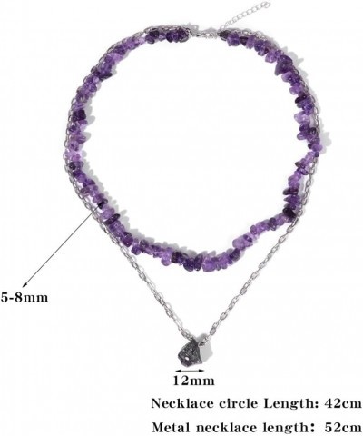 Double Layed Natural Stone Necklace for Women Men Natural Irregular Chip Stone Necklace Birthday Christmas Amethyst $8.83 Nec...