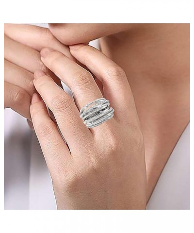 Silver Twist Ring for Women Rhinestone Knuckle Rings Crystal Ring Multi Layered Statement Ring Boho Rhinestone Ring Jewelry G...