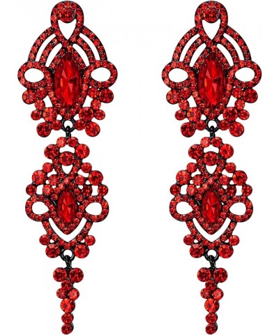 Wedding Bridal Dangle Earrings for Women Crystal Marquise Cluster Dangle Earrings Ruby Color Black-tone $10.50 Earrings