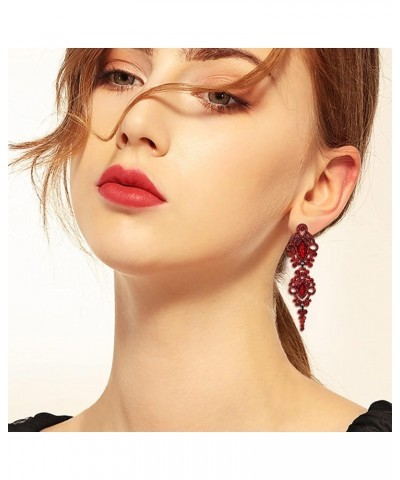 Wedding Bridal Dangle Earrings for Women Crystal Marquise Cluster Dangle Earrings Ruby Color Black-tone $10.50 Earrings