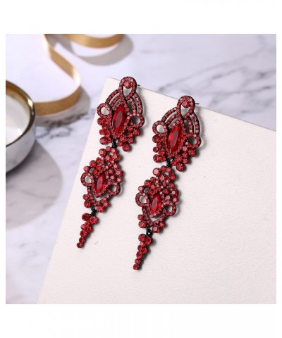 Wedding Bridal Dangle Earrings for Women Crystal Marquise Cluster Dangle Earrings Ruby Color Black-tone $10.50 Earrings