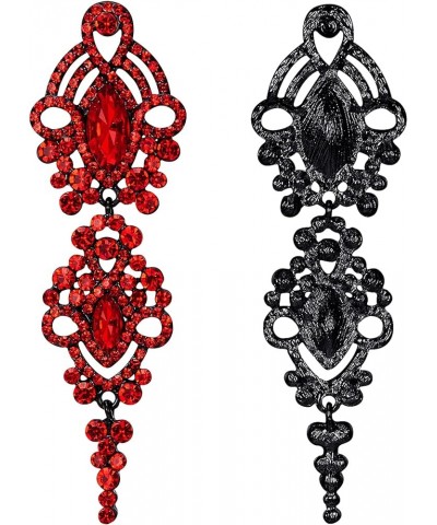 Wedding Bridal Dangle Earrings for Women Crystal Marquise Cluster Dangle Earrings Ruby Color Black-tone $10.50 Earrings