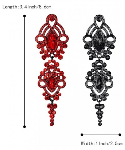 Wedding Bridal Dangle Earrings for Women Crystal Marquise Cluster Dangle Earrings Ruby Color Black-tone $10.50 Earrings