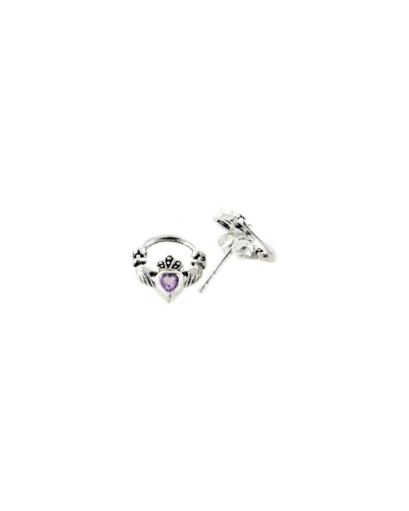 Genuine Amethyst Celtic Claddagh Sterling Silver Post Stud Earrings $13.35 Earrings