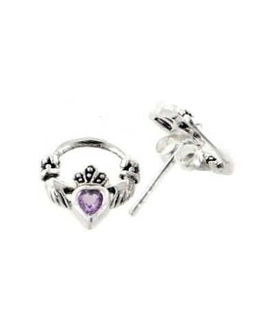 Genuine Amethyst Celtic Claddagh Sterling Silver Post Stud Earrings $13.35 Earrings