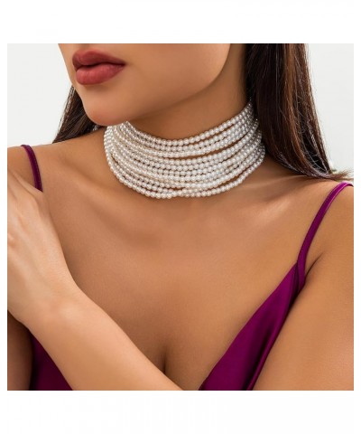 Big Pearl Necklace Round Pearl Jewelry Necklace Chunky Multi layered Choker Necklace for Women Girls Small pearl $9.03 Necklaces