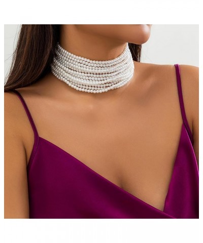 Big Pearl Necklace Round Pearl Jewelry Necklace Chunky Multi layered Choker Necklace for Women Girls Small pearl $9.03 Necklaces