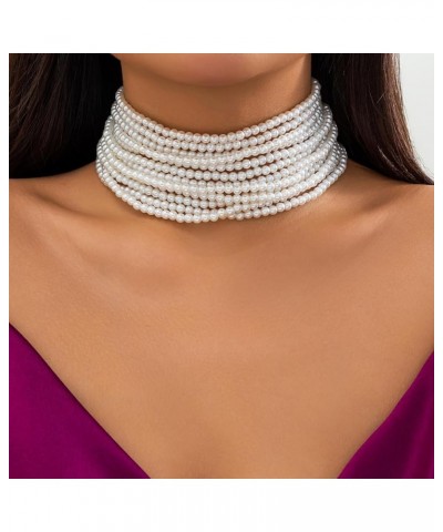 Big Pearl Necklace Round Pearl Jewelry Necklace Chunky Multi layered Choker Necklace for Women Girls Small pearl $9.03 Necklaces