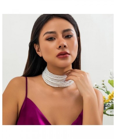 Big Pearl Necklace Round Pearl Jewelry Necklace Chunky Multi layered Choker Necklace for Women Girls Small pearl $9.03 Necklaces