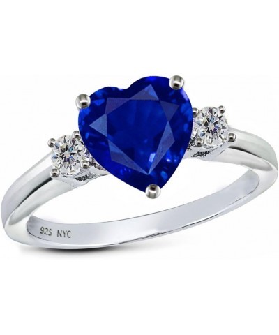 Star KSterling Silver 8mm Heart Shape Three Stone Promise Ring Created Sapphire $31.20 Rings