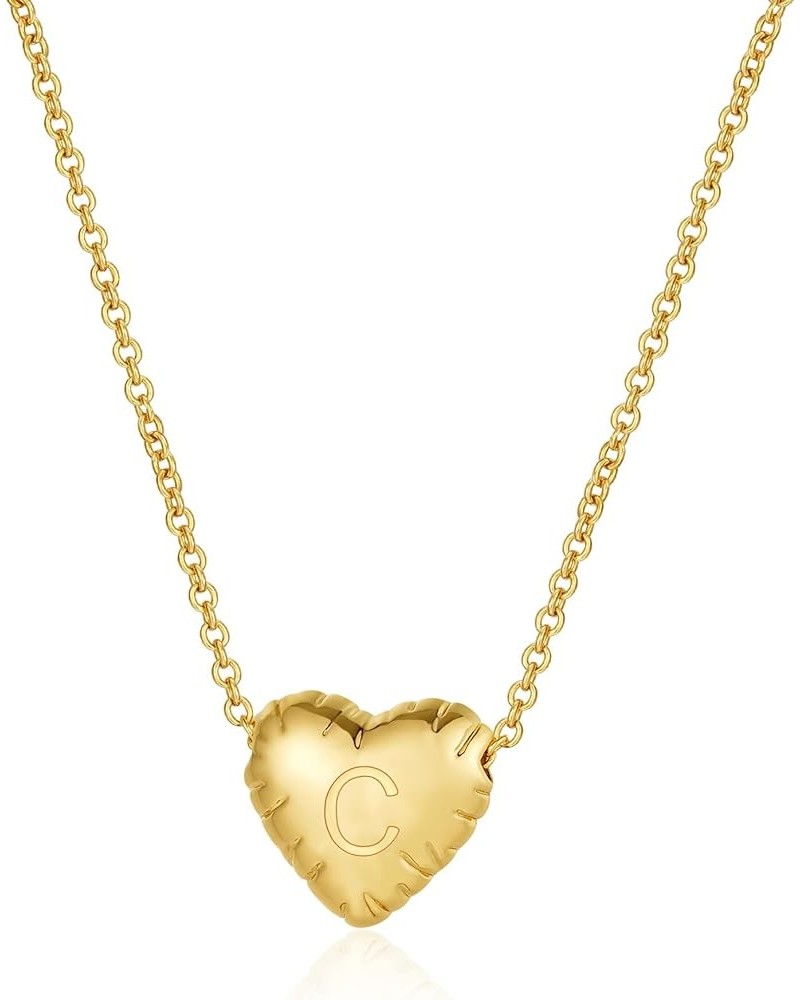 Bubble Heart Initial Necklace, 14k Gold Tiny Balloon Letter Chain Jewelry Gift for Women Girls Gold-C $8.84 Necklaces