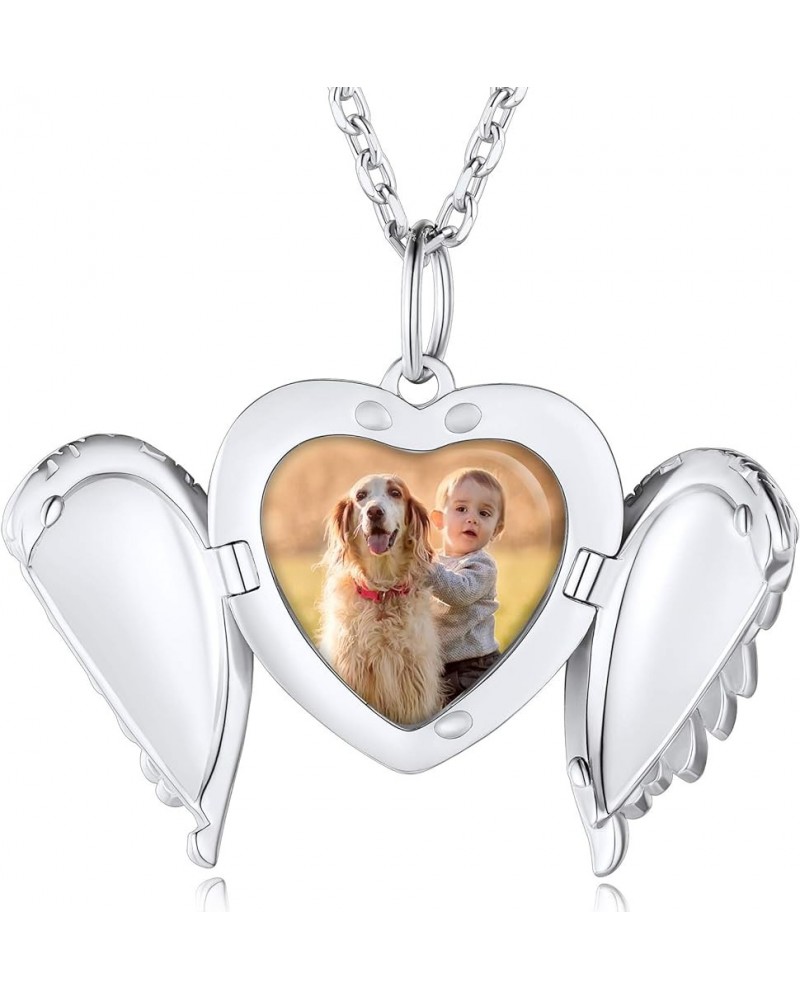 Angel Wing Locket Necklace That Holds Picture for Women,Gold/Rose Gold/Black 925 Sterling Silver Heart Lockets with Chain 16"...