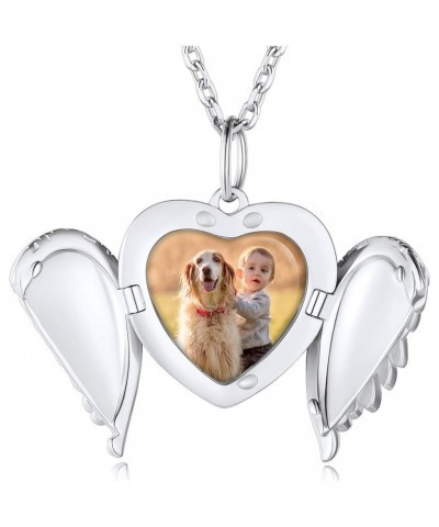 Angel Wing Locket Necklace That Holds Picture for Women,Gold/Rose Gold/Black 925 Sterling Silver Heart Lockets with Chain 16"...