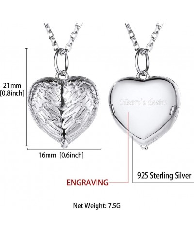 Angel Wing Locket Necklace That Holds Picture for Women,Gold/Rose Gold/Black 925 Sterling Silver Heart Lockets with Chain 16"...