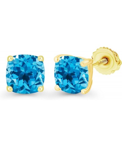 14K Gold Plated 925 Sterling Silver Hypoallergenic 5mm Cushion Cut Genuine Birthstone Solitaire Screwback Stud Earrings Blue ...