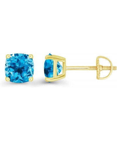 14K Gold Plated 925 Sterling Silver Hypoallergenic 5mm Cushion Cut Genuine Birthstone Solitaire Screwback Stud Earrings Blue ...