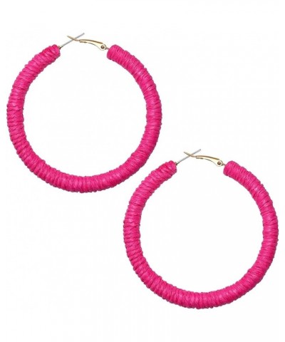 Boho Raffia Rattan Earrings Handmade Big Round Circle Hoop Earrings For Women Round Corlorful Summer Beach Woven Earrings Hol...