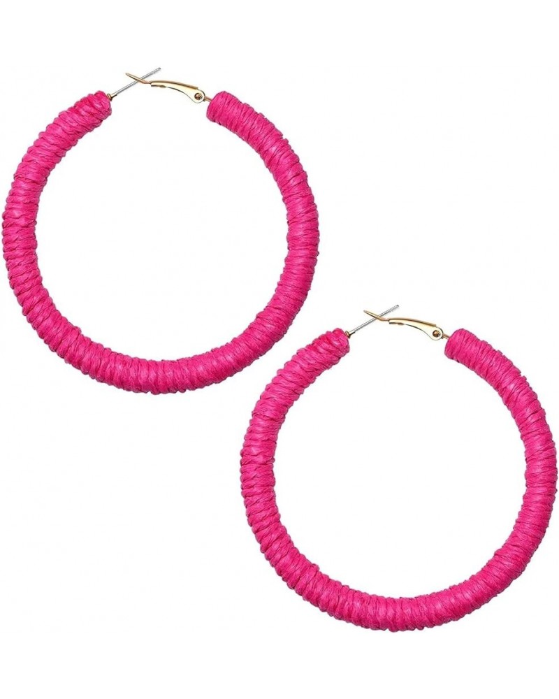 Boho Raffia Rattan Earrings Handmade Big Round Circle Hoop Earrings For Women Round Corlorful Summer Beach Woven Earrings Hol...