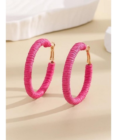 Boho Raffia Rattan Earrings Handmade Big Round Circle Hoop Earrings For Women Round Corlorful Summer Beach Woven Earrings Hol...