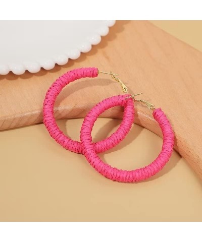 Boho Raffia Rattan Earrings Handmade Big Round Circle Hoop Earrings For Women Round Corlorful Summer Beach Woven Earrings Hol...