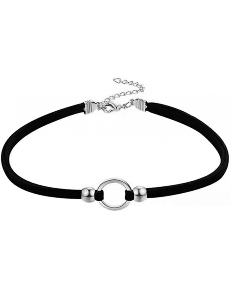 Women's Black Velvet Ribbon Choker Necklace for Girls with Gold/Silver O Ring Charm Classic Round-Silver $7.00 Necklaces