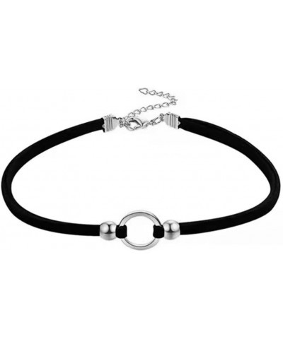 Women's Black Velvet Ribbon Choker Necklace for Girls with Gold/Silver O Ring Charm Classic Round-Silver $7.00 Necklaces