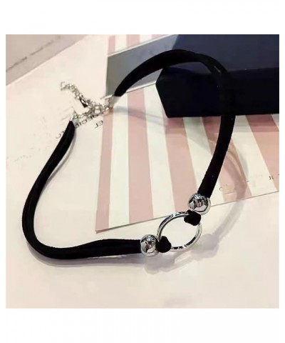 Women's Black Velvet Ribbon Choker Necklace for Girls with Gold/Silver O Ring Charm Classic Round-Silver $7.00 Necklaces