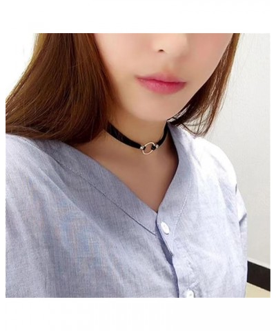 Women's Black Velvet Ribbon Choker Necklace for Girls with Gold/Silver O Ring Charm Classic Round-Silver $7.00 Necklaces