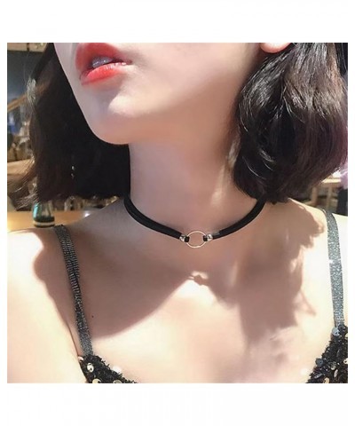 Women's Black Velvet Ribbon Choker Necklace for Girls with Gold/Silver O Ring Charm Classic Round-Silver $7.00 Necklaces